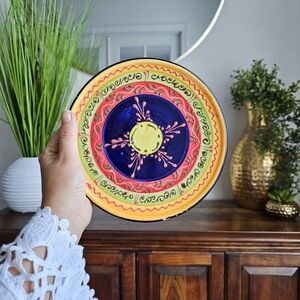 Handmade Spanish Ceramic Plate 8” Colorful Folk Art Majolica Wall Decor Spain